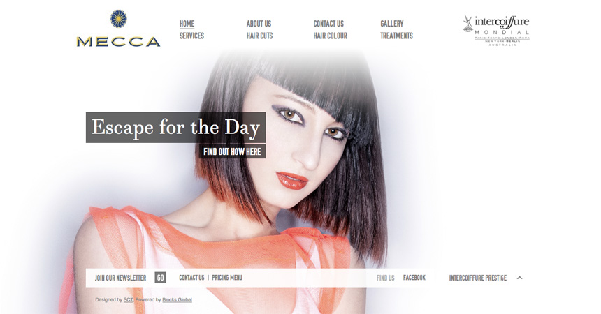 The homepage of the Mecca Hair website