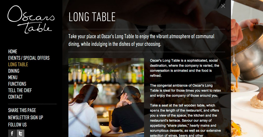 A page from the Oscar's Table website